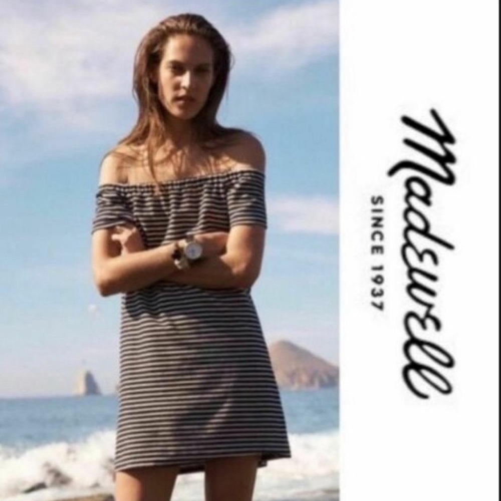 Madewell Melody Striped Off The Shoulder Dress-Small